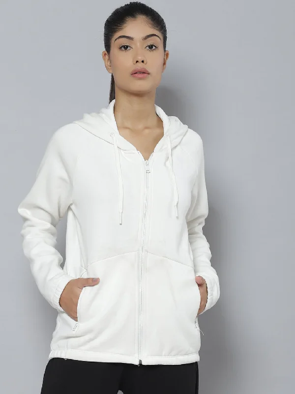 Alcis Women White Hooded Sweatshirt Hoodie with Pastel Soft Subtle