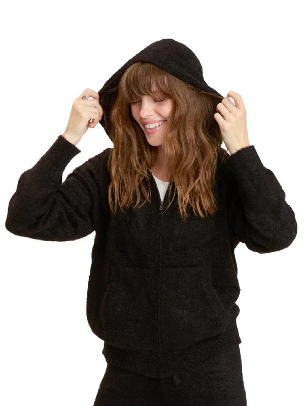 Alyce Fuzzy Knit Hoodie Hoodie with Hem Detail Decorative Unique
