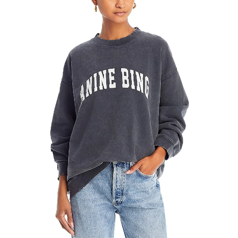 Anine Bing Womens Cotton Crewneck Sweatshirt Hoodie with Pocket Utility Practical