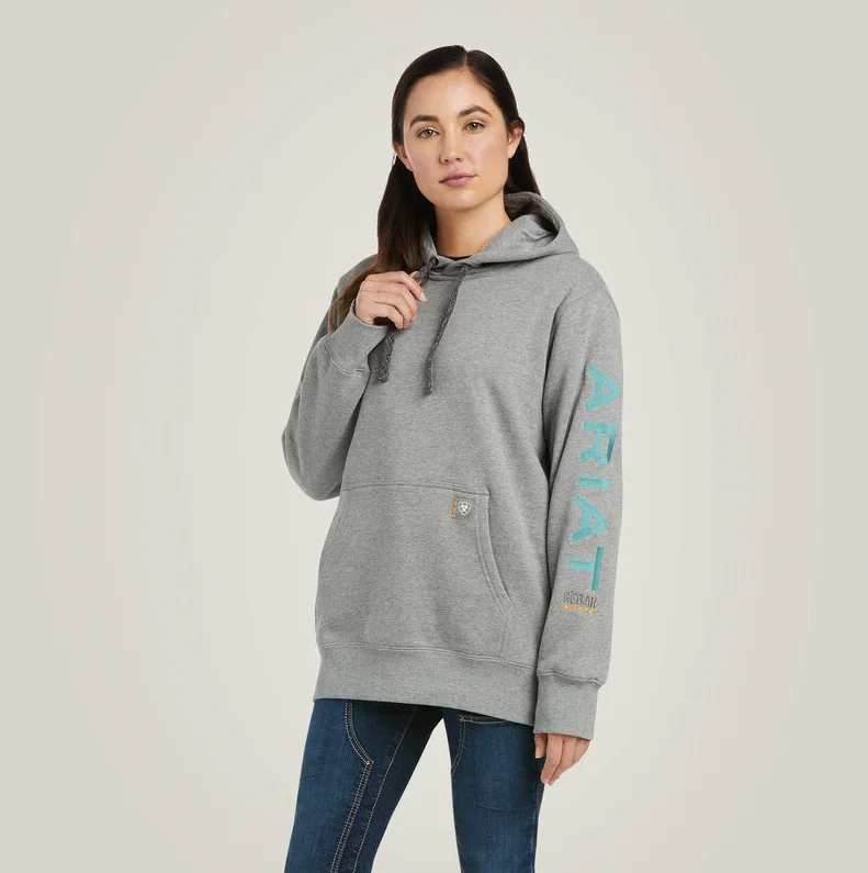 Ariat Women's Heather Grey Rebar Graphic Hoodie 10037619 Hoodie with Hem Fringe Bohemian Relaxed Ariat Women's Heather Grey Rebar Graphic Hoodie 10037619 Hoodie with Hem Fringe Bohemian Relaxed
