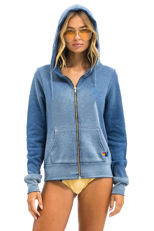 BOLT STITCH 2 ZIP HOODIE - FADED WATER Hoodie Crop Top Short Trendy