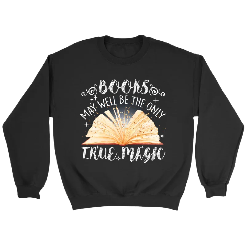 "Books,The Only True Magic" Sweatshirt Hoodie with Puffed Sleeves Voluminous Trendy