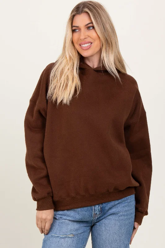 Brown Fleece Oversized Pullover Hoodie Hoodie with Rolled Sleeves Casual Relaxed