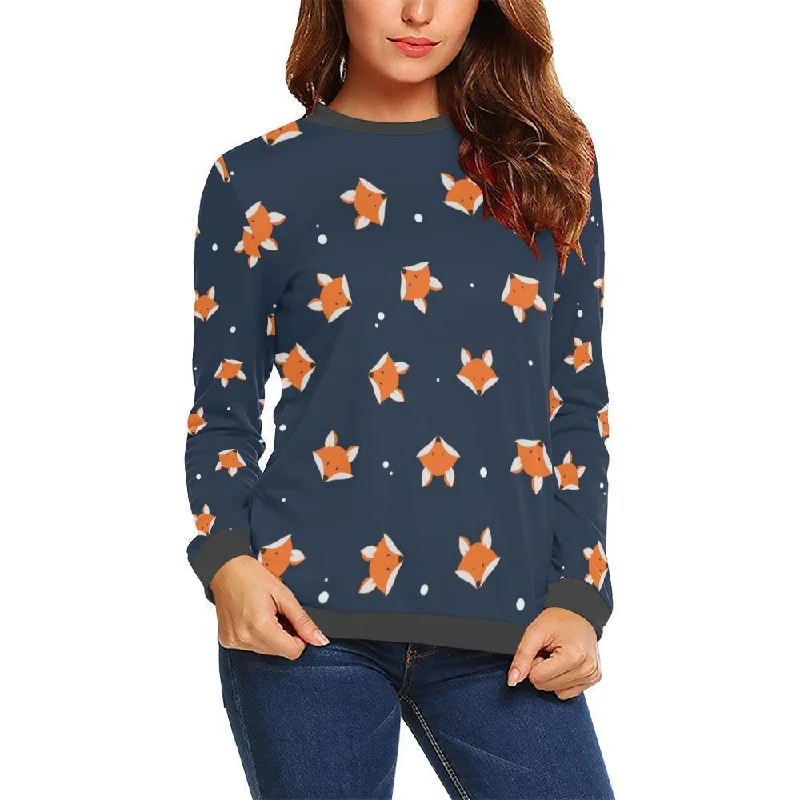 Fox Pattern Print Women's Sweatshirt Hoodie with Ribbed Cuffs Snug Fit Comfort