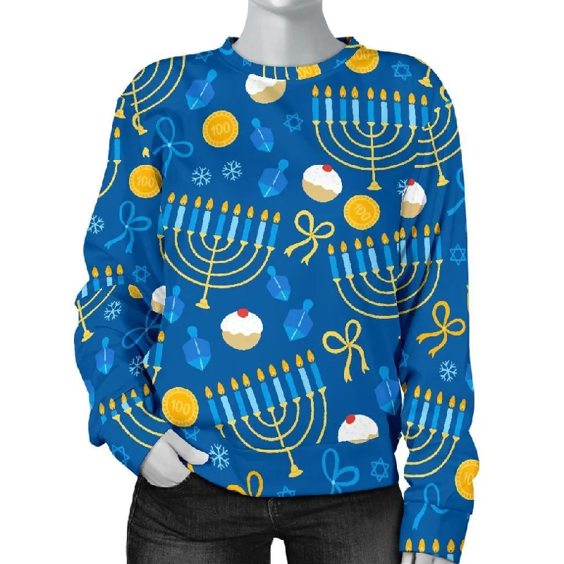 Hanukkah Pattern Print Women's Sweatshirt Hoodie with Neon Bright Vibrant