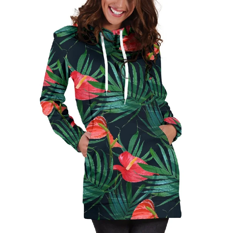 Hawaiian Tropical Flowers Pattern Print Pullover Hoodie Dress Hoodie with Velcro Closure Adjustable Secure Hawaiian Tropical Flowers Pattern Print Pullover Hoodie Dress Hoodie with Velcro Closure Adjustable Secure