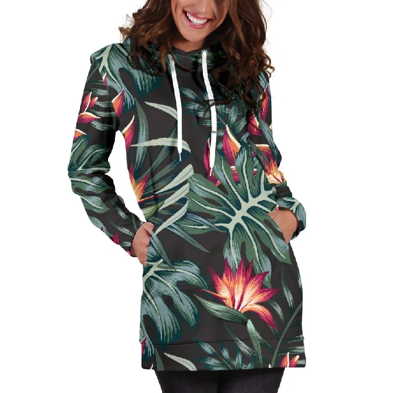 Hawaiian Tropical Plants Pattern Print Pullover Hoodie Dress Hoodie with Snap Buttons Easy Quick Hawaiian Tropical Plants Pattern Print Pullover Hoodie Dress Hoodie with Snap Buttons Easy Quick