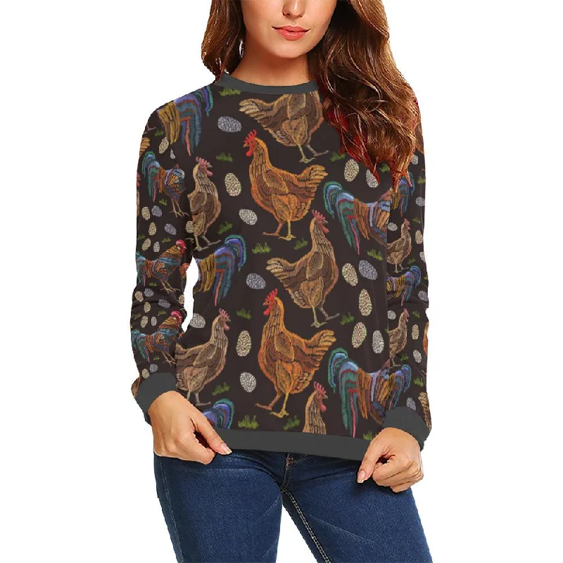 Hen Farm Chicken Eggs Pattern Print Women's Sweatshirt Hoodie with Ribbed Neckline Snug Warm Hen Farm Chicken Eggs Pattern Print Women's Sweatshirt Hoodie with Ribbed Neckline Snug Warm