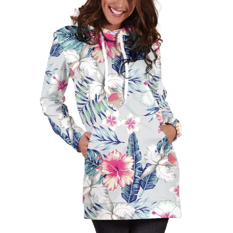 Hibiscus Orchids Hawaii Pattern Print Pullover Hoodie Dress Hoodie with Hem Fringe Bohemian Relaxed Hibiscus Orchids Hawaii Pattern Print Pullover Hoodie Dress Hoodie with Hem Fringe Bohemian Relaxed