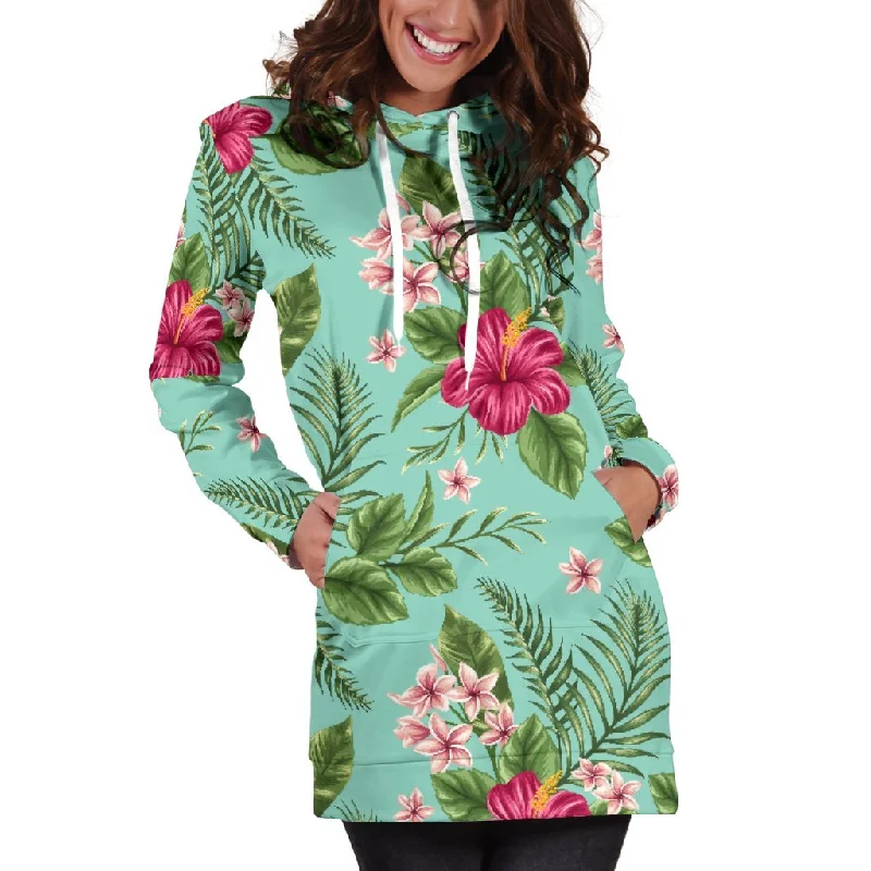 Hibiscus Plumeria Flowers Pattern Print Pullover Hoodie Dress Hoodie Crop Top Short Trendy Hibiscus Plumeria Flowers Pattern Print Pullover Hoodie Dress Hoodie Crop Top Short Trendy