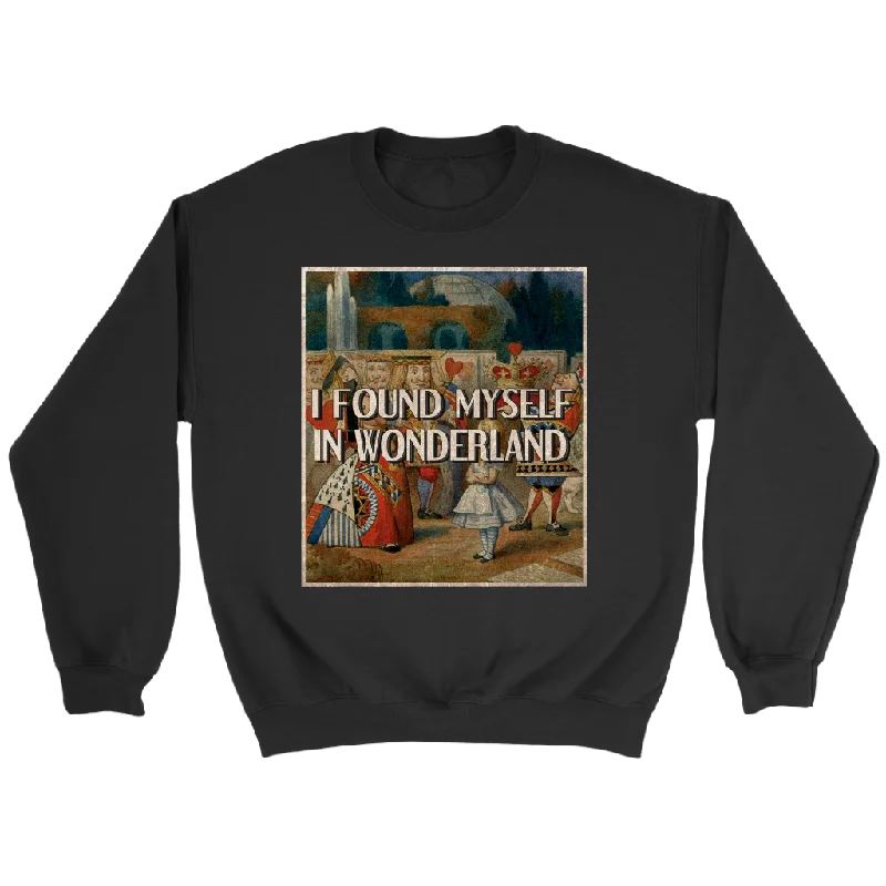 "I Found Myself In Wonderland" Sweatshirt Hoodie with Distressed Vintage Worn