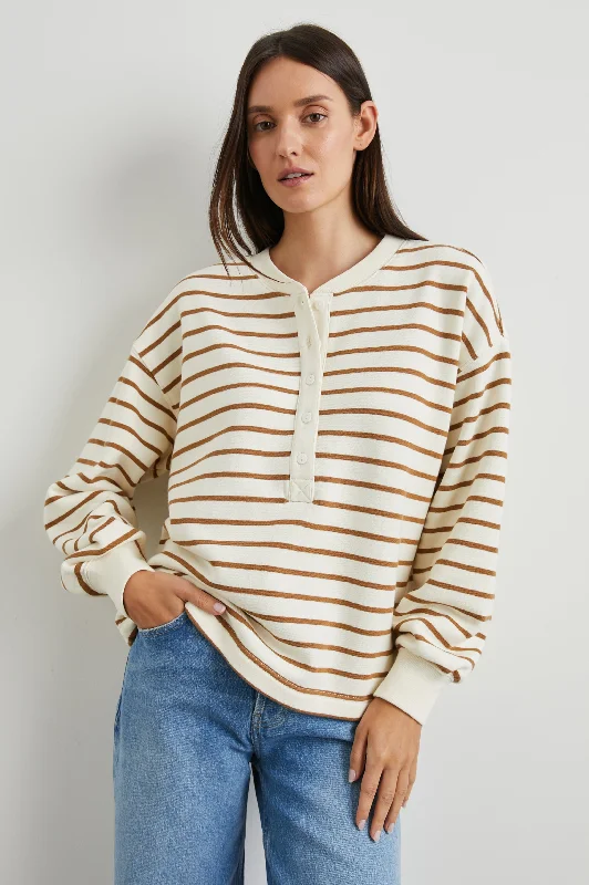 JOAN SWEATSHIRT - CARMEL STRIPE Hoodie with Lace Feminine Delicate