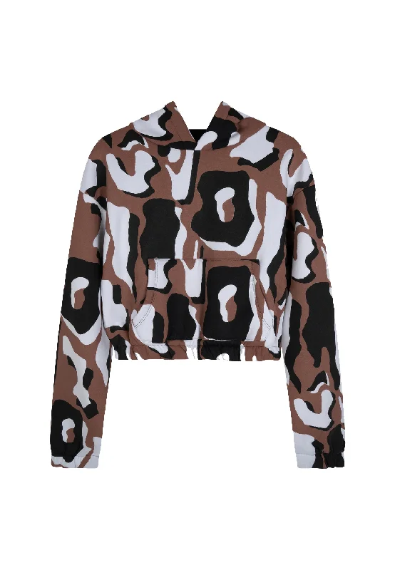 Justhype Womens Multi Onyx Animal Cropped Hoodie Hoodie with High-Low Hem Asymmetrical Trendy Justhype Womens Multi Onyx Animal Cropped Hoodie Hoodie with High-Low Hem Asymmetrical Trendy