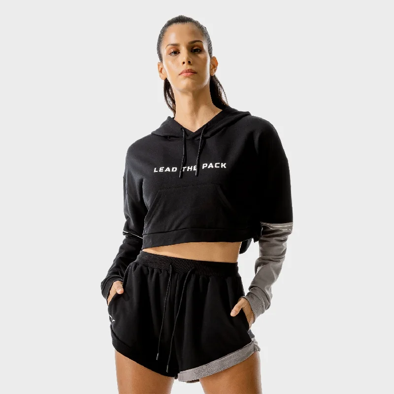 LAB360° Crop Hoodie - Black Hoodie with Double Zipper Versatile Adjustable