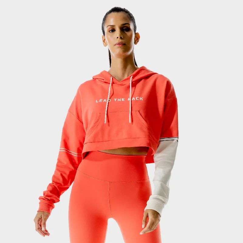 LAB360° Crop Hoodie - Hot Coral Hoodie with Cuffed Sleeves Snug Secure