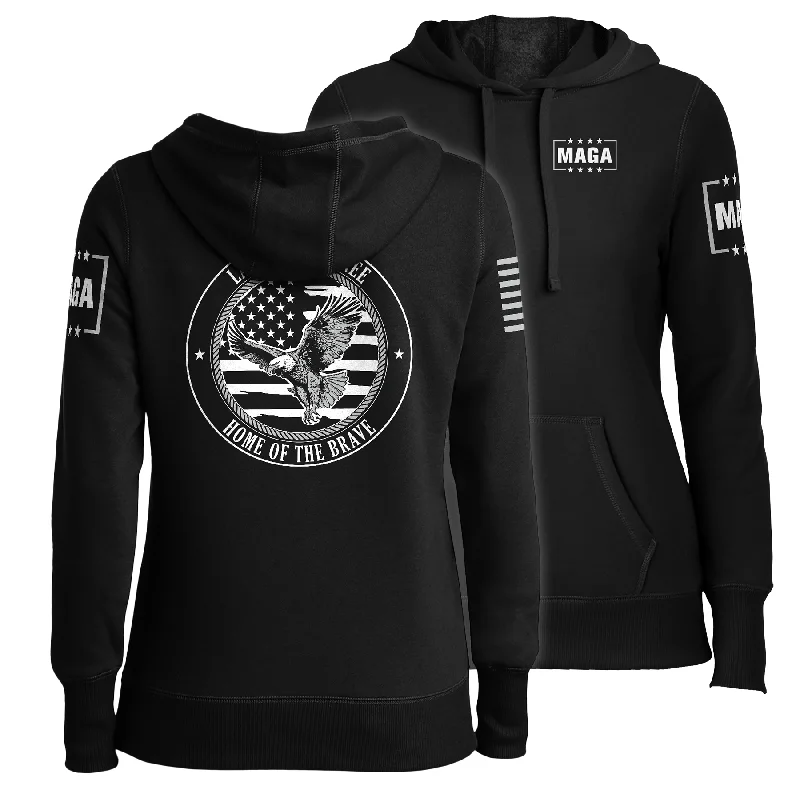 Land of the Free Home of the Brave Eagle Ladies Hoodie Hoodie with Button Classic Timeless Land of the Free Home of the Brave Eagle Ladies Hoodie Hoodie with Button Classic Timeless