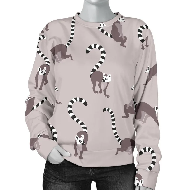 Lemur Pattern Print Women's Sweatshirt Hoodie with Hem Ribbing Snug Secure