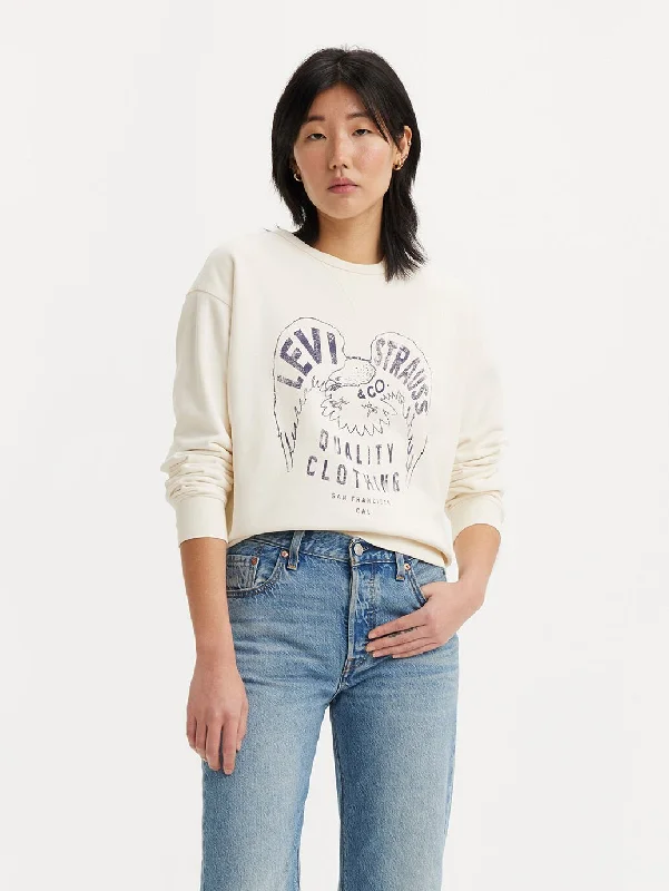 LEVI'S WOMEN'S GRAPHIC SIGNATURE CREWNECK SWEATSHIRT CREW LEVIS EAGLE EGRET Hoodie with Sequins Glamorous Eye-catching LEVI'S WOMEN'S GRAPHIC SIGNATURE CREWNECK SWEATSHIRT CREW LEVIS EAGLE EGRET Hoodie with Sequins Glamorous Eye-catching