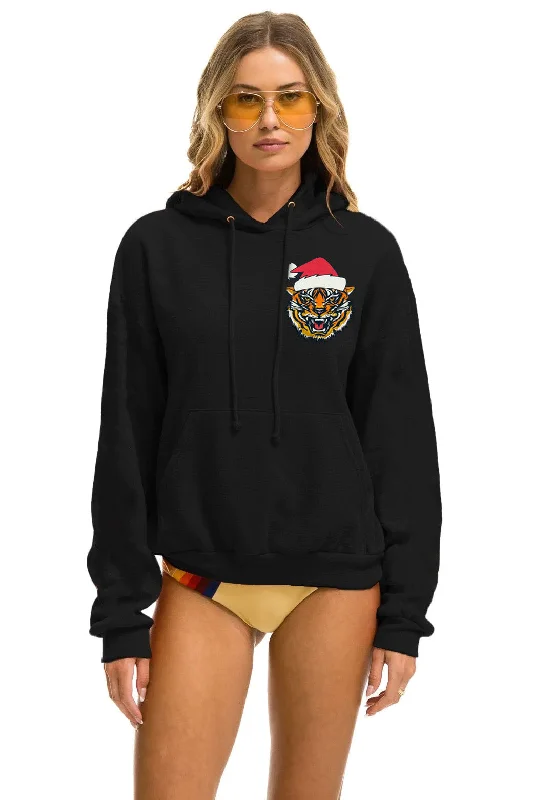 MEMBER EXCLUSIVE SANTA TIGER RELAXED PULLOVER HOODIE - BLACK Hoodie with Distressed Vintage Worn MEMBER EXCLUSIVE SANTA TIGER RELAXED PULLOVER HOODIE - BLACK Hoodie with Distressed Vintage Worn