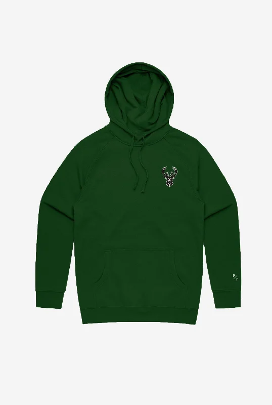 Milwaukee Bucks Logo Hoodie - Forest Green Hoodie with Hidden Zipper Minimalist Clean Milwaukee Bucks Logo Hoodie - Forest Green Hoodie with Hidden Zipper Minimalist Clean
