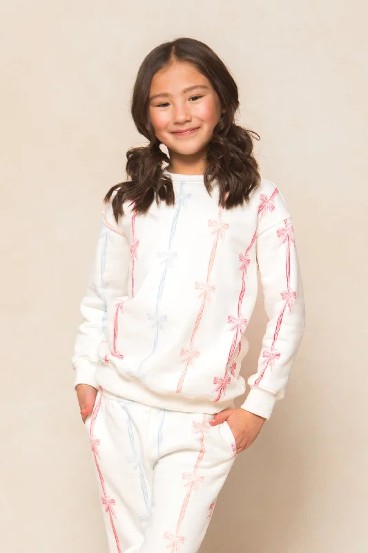 Mini Ivy Crewneck Sweatshirt in Bow Print Hoodie with Back Slit Movement Comfort
