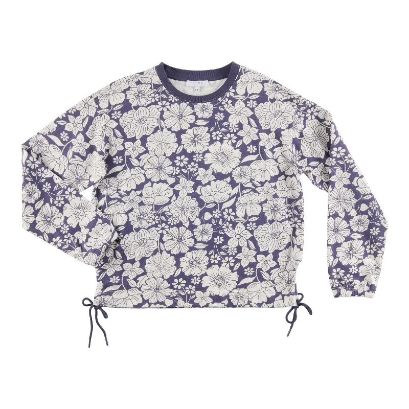 mySTYLE Women's Seaside Printed Sweatshirt with Side Ties Hoodie with Hidden Zipper Minimalist Clean
