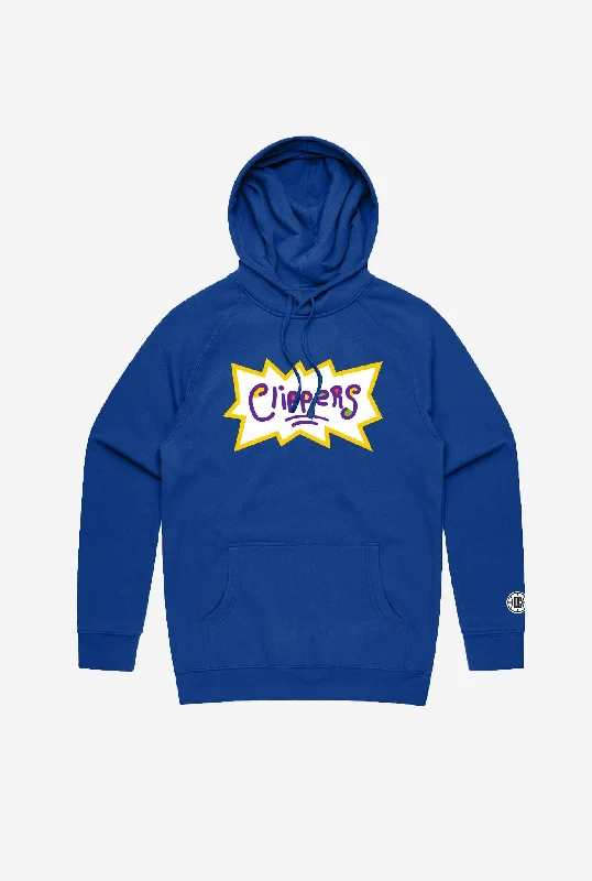 NBA x Rugrats Los Angeles Clippers Hoodie - Royal Hoodie with Half-Zip Sporty Casual NBA x Rugrats Los Angeles Clippers Hoodie - Royal Hoodie with Half-Zip Sporty Casual