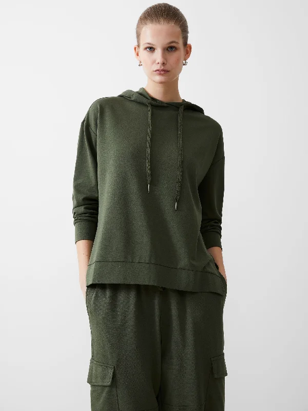Overhead Hooded Top Hoodie with Front Slit Layering Stylish