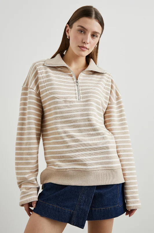 PARKER SWEATSHIRT - HEATHER BEIGE STRIPE Hoodie with Neon Bright Vibrant