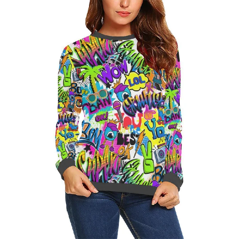 Pattern Print Graffiti Women's Sweatshirt Hoodie with Batwing Sleeves Loose Dramatic Pattern Print Graffiti Women's Sweatshirt Hoodie with Batwing Sleeves Loose Dramatic