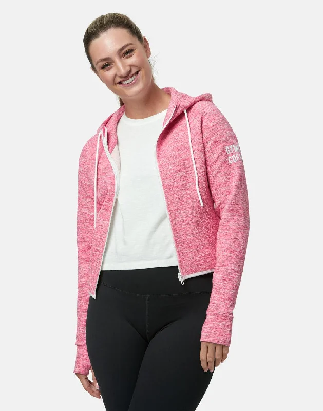 Pink Fleck Zip Crop Hoodie Hoodie with Tie-Dye Psychedelic Retro