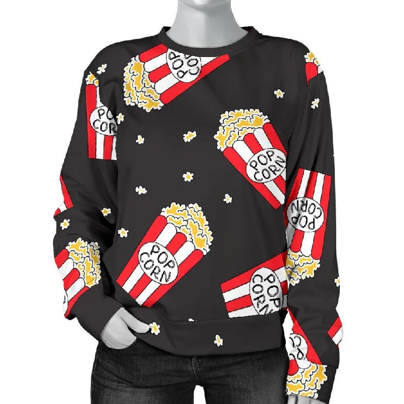 Popcorn Print Pattern Women's Sweatshirt Hoodie with Toggle Buttons Decorative Unique Popcorn Print Pattern Women's Sweatshirt Hoodie with Toggle Buttons Decorative Unique