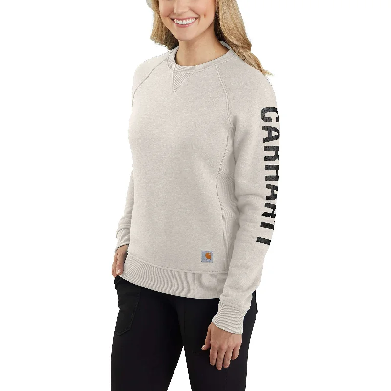 Relaxed Fit Midweight Crewneck Block Logo Sleeve Graphic Sweatshirt Hoodie with Rolled Sleeves Casual Relaxed