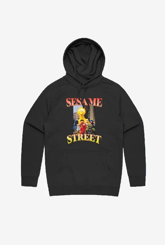Sesame Street Rap Hoodie - Black Hoodie with Hidden Zipper Minimalist Clean