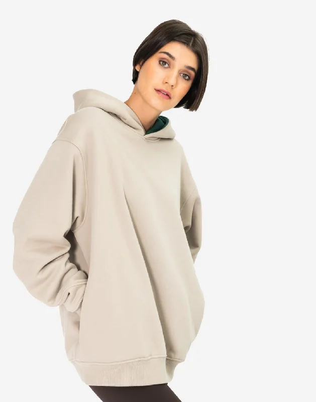 Sierra Fleece Hoodie in Rich Taupe Hoodie with Batwing Sleeves Loose Dramatic