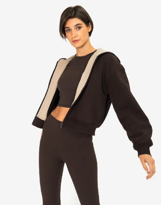 Sierra Fleece Zip Hoodie in Espresso Hoodie with Raglan Sleeves Sporty Comfortable