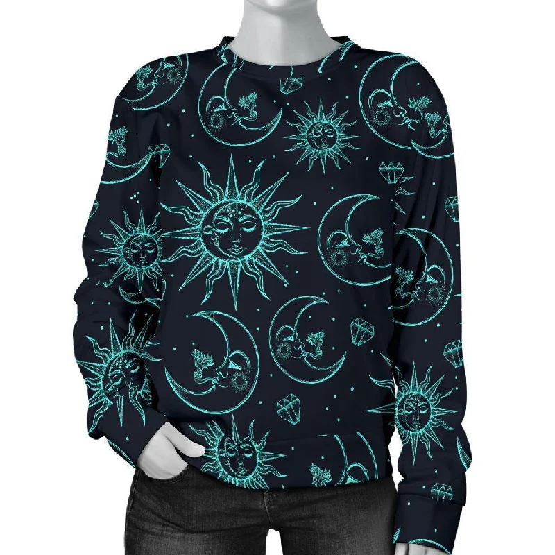 Sun Moon Print Pattern Women's Sweatshirt Hoodie with Thumb Holes Functional Cozy