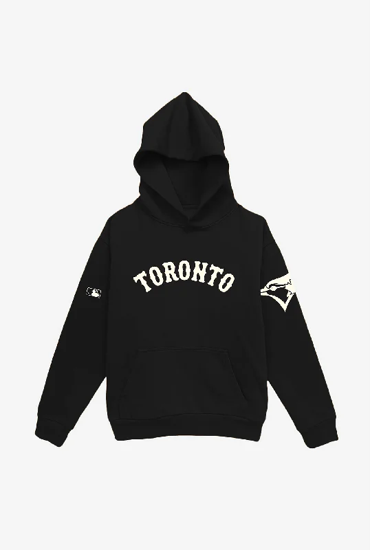 Toronto Blue Jays Essential Heavyweight Hoodie - Black Hoodie with Button Classic Timeless