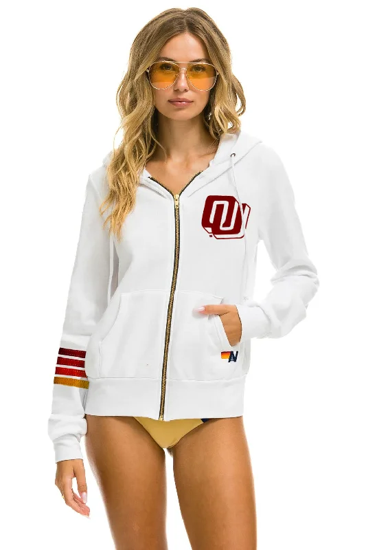 UNIVERSITY OF OKLAHOMA SOONERS ZIP HOODIE - WHITE Hoodie with Fur Luxurious Winter
