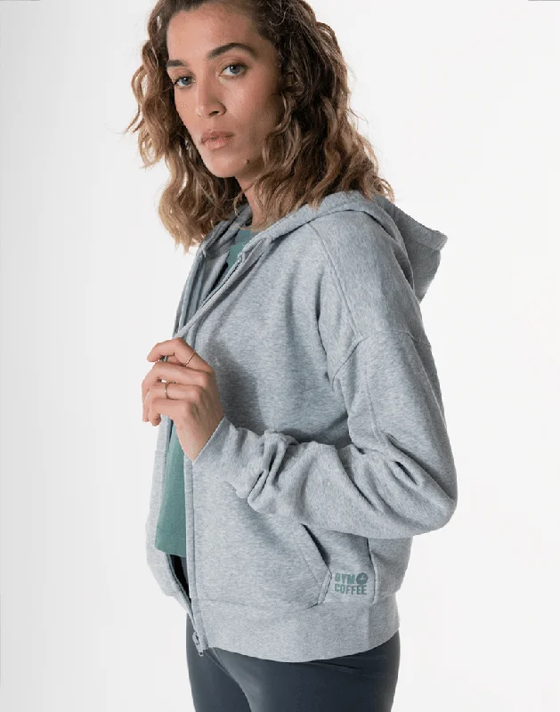 Venice Zip Hoodie in Grey Marl Hoodie with Hem Patch Decorative Personalized