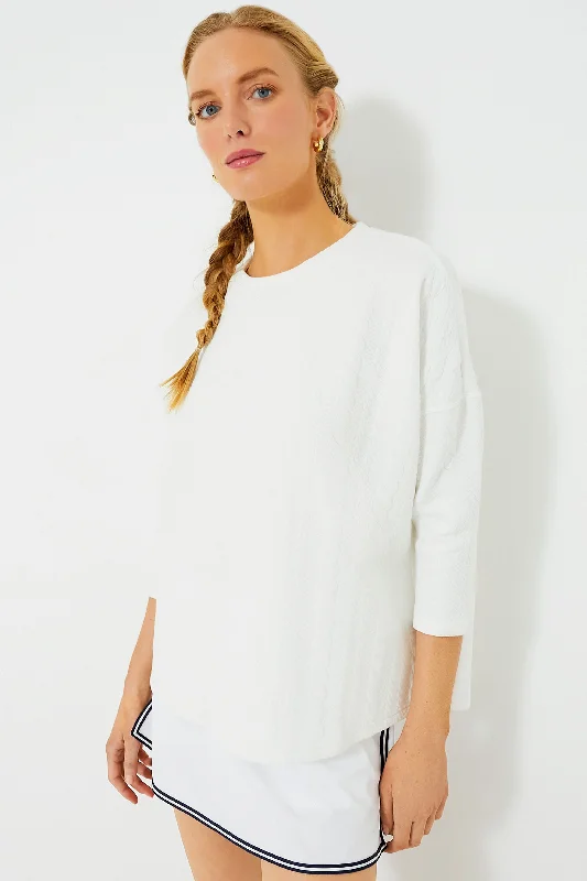 White Cable Ally Swing Sweatshirt Hoodie with Ribbed Neckline Snug Warm