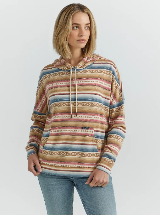 Wrangler Retro Women's Golden Stripe Geo Relaxed Pullover Hoodie 112352995 Hoodie with Mock Neck Collared Structured Wrangler Retro Women's Golden Stripe Geo Relaxed Pullover Hoodie 112352995 Hoodie with Mock Neck Collared Structured