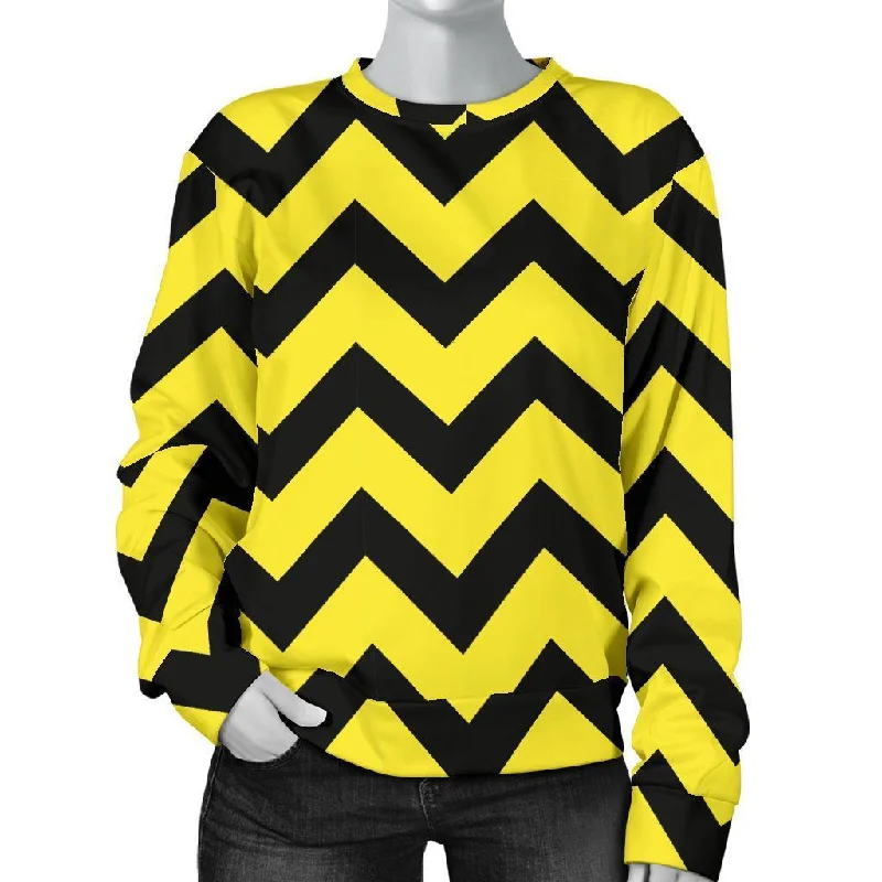 Zig Zag Yellow Pattern Print Women's Sweatshirt Hoodie with V-Neck Classic Versatile