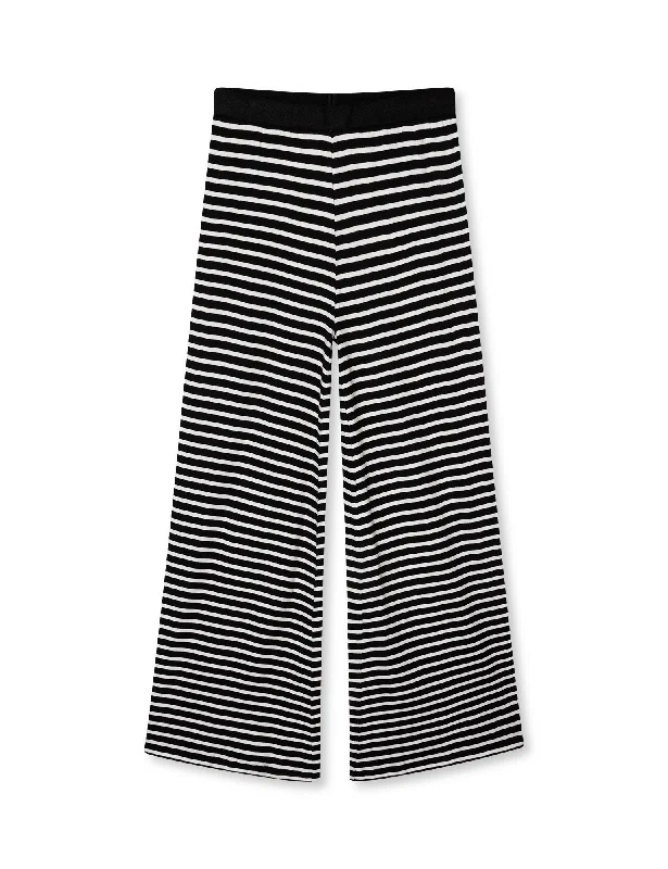 2x2 Cotton Stripe Veran Pants, Black/White Alyssum Fashionable Button-Up Pants