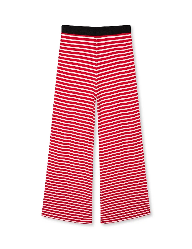 2x2 Cotton Stripe Veran Pants, High Risk Red/White Alyssum Relaxed Casual Leggings