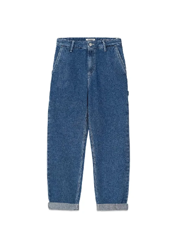W' pierce pant - Cotton Blue Stone Washed Formal Slim Pants