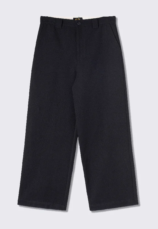 A Pant - Black Twill Trendy Wide-Legged Trousers