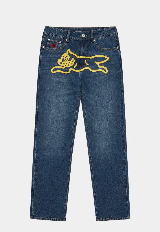 BBC Running Dog Denim Pants - Dark Blue Wash Lightweight Jogger Pants