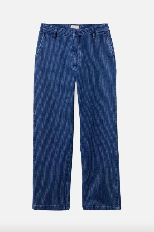 Brixton Womens Victory Pant - Pinstripe Denim Comfortable Pleated Pants