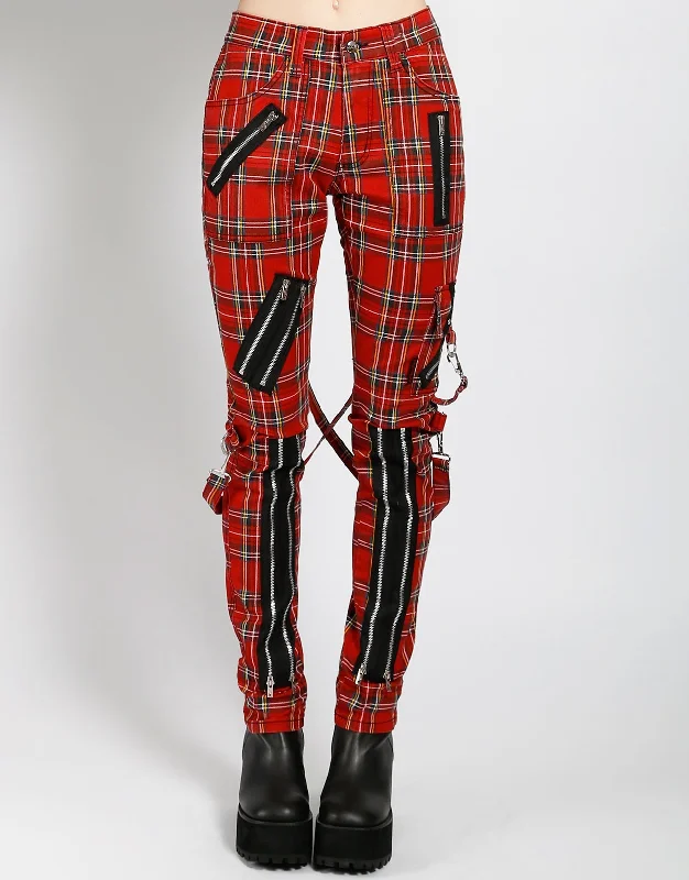 CLASSIC SLIM LEG BONDAGE PANT RED PLAID Fashionable Jogger Pants